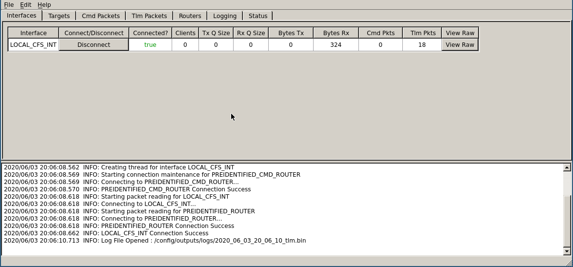 COSMOS CMD/TLM server connected