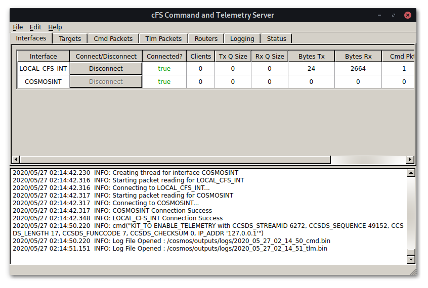 Main COSMOS screen