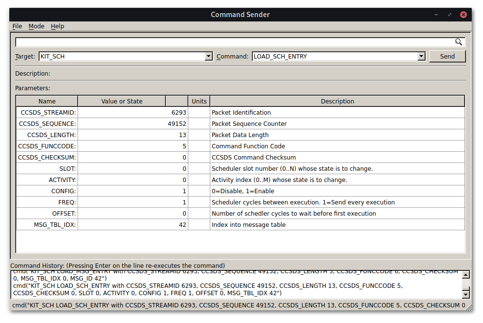 COSMOS sending this LOAD_SCH_ENTRY command