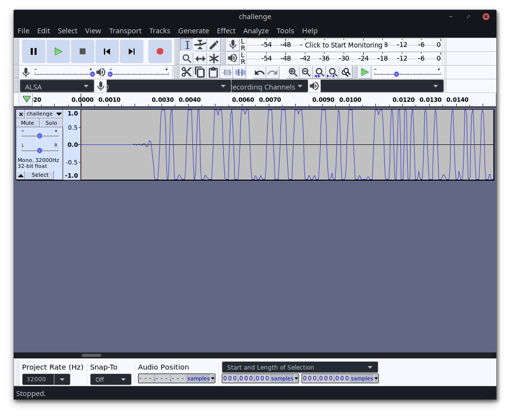 Audacity showing the signal