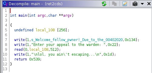 main function, it's literally just a 512 byte read into a 256 byte buffer