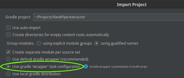 use gradle 'wrapper' task configuration checkbox